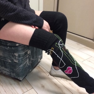 embroidered socks. Thigh High Socks ,Thigh High Stockings ,Over the knee socks, Long leg warmer Dance, Yoga ,Ballet.