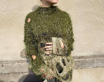 Distressed wool sweater store