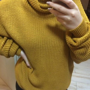 Hand knit sweater, Loose knit, mustard rib sweater, Cocoon sweater, high neck jumper,oversized  sweater ,custom  sweater