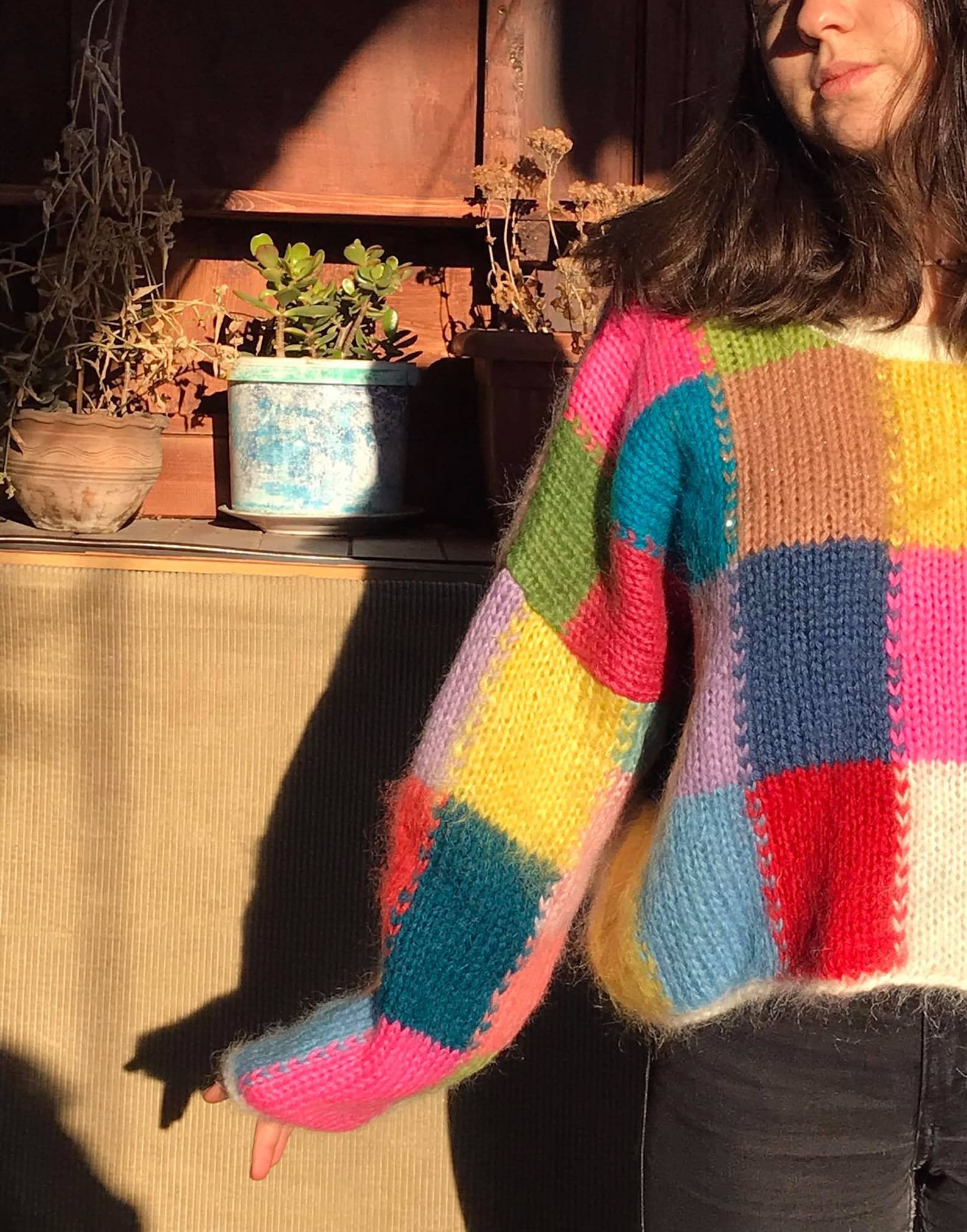 Color block crop top Mohair sweater Hand knit short Etsy