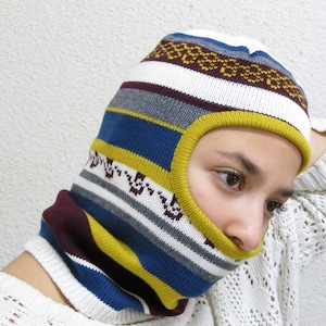 wool balaclava hat , ski mask , winter helmet hat , knit balaclava ,neck warmer, full face mask,  warm beanie,  stripy hat .custom balaclava