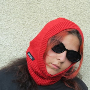 balaclava face mask. balaclava with hood, knitted hood, ski mask , winter helmet hat ,red  knit balaclava ,neck warmer, full face mask,