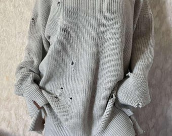 distressed ripped sweater dress tunic
