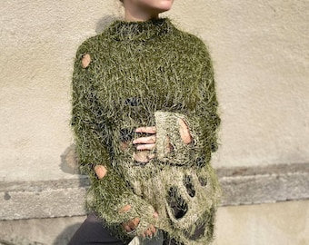 ニット/セーター Stripe Mohair Wide Top and Scarf / Green il_1080xN.2412446853_2isz.jpg