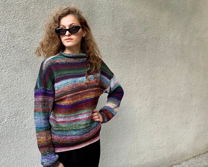 Double Take Multicolored Rib-Knit V-Neck Knit Pullover