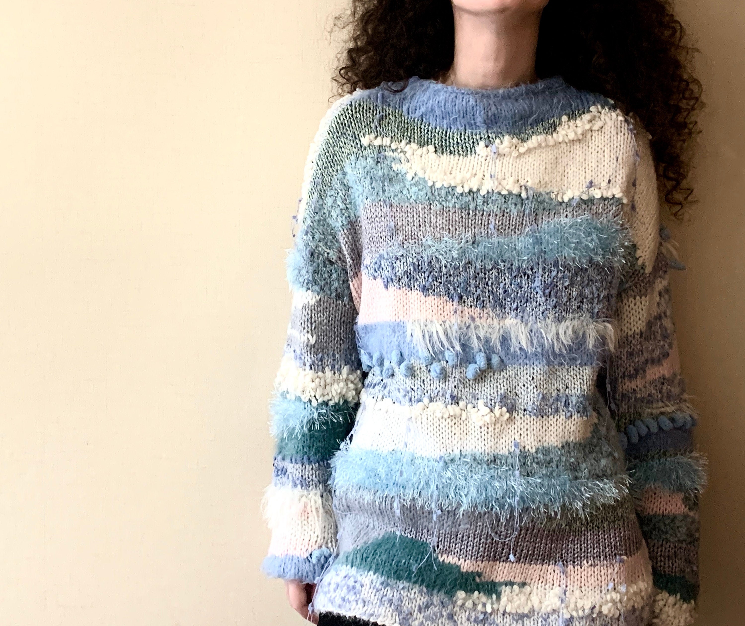 Hand Knitted Sweater. Intarsia Sweater ,abstract , Colorblock