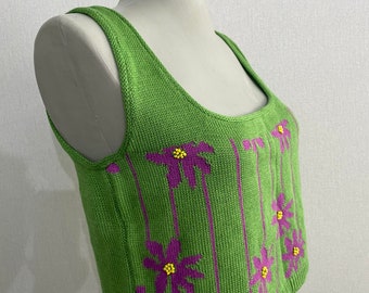 green  cotton beach crop top with flowers