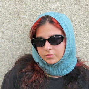 Hood balaclava. ski mask ,face mask, winter helmet hat , sky blue  knit balaclava ,neck warmer, full face mask, warm beanie, knitted hood