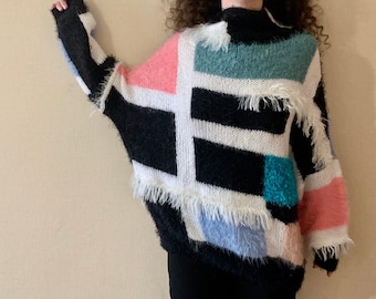 maglia maglia, maglione intarsia, brutto maglione natalizio. colorblock .jumper .coogi maglione, maglione mohair. grosso ponticello sovradimensionato
