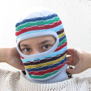 balaclava. ski mask ,face mask, winter helmet hat ,colorful knit balaclava ,neck warmer, full face mask, warm beanie, knitwear, stripy hat