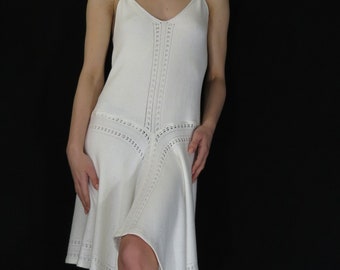 white asymmetric cotton knitted beach dress