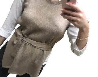 Handgestrickte Baumwoll Pullover Weste, ärmelloses Top
