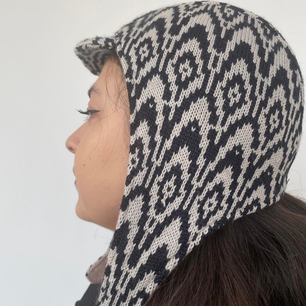 Gorro de pajarita para adultos tejido a mano. Gorro de punto de estilo retro de moda, sombrero de isla justa, gorro de visera de invierno