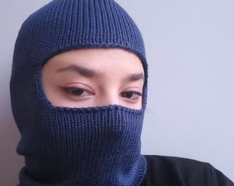 Balaclava gestrickt, gestrickte blaue Balaclava Erwachsene. Skimaske, Gesichtsmaske, Winterhelmmütze, Nackenwärmer, Vollbedeckung, warme Beanie,