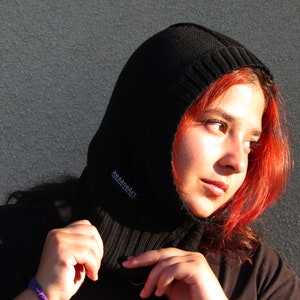 balaclava. ski mask ,face mask, winter helmet hat ,black  knit balaclava ,neck warmer, full face mask, warm beanie, knitwear, knitted hood