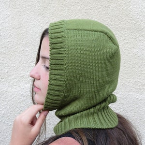 balaclava face mask. balaclava fleece, knitted hood, ski mask , winter helmet hat ,green knit balaclava ,neck warmer, full face mask, unisex