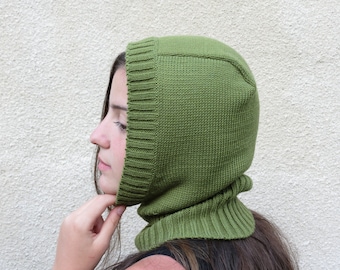 balaclava face mask. balaclava fleece, knitted hood, ski mask , winter helmet hat ,green knit balaclava ,neck warmer, full face mask, unisex