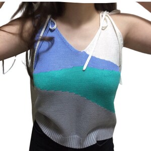 Hand knitted top .halter top. Women&#39;s knitted mesh tank top. corset knit top