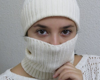 balaclava. ski mask ,face mask, winter helmet hat ,white ribbed knit beanie ,neck warmer, full face mask, warm beanie,