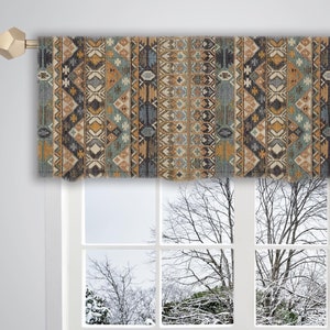 Gold brown teal Aztec Carpet Print Geometric Pattern Valance/ Valances for windows / French Valance/ Window Drapes Curtain VL437