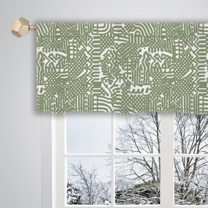 Valance blanco verde Trazos geométricos abstractos Patrón Valance / Valances para ventanas / Valance francés / Cortina de cortinas de ventana VL416