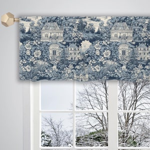 Azul cinza francês toile valance aquarela padrão tradicional valance/saias para janelas/saia francesa/cortinas de janela vl411