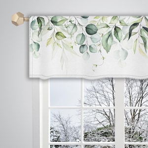 Salvia verde acuarela eucalipto hoja patrón Valance / Valance personalizado / Valance de ventana / Valance francés / Cortina de tratamiento de ventana VL369
