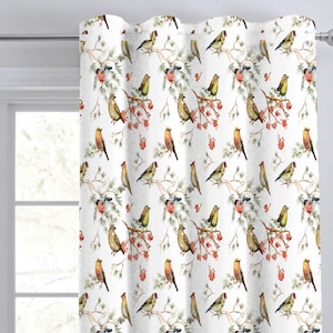 Colourful Bird Tab Curtain Watercolour vintage bird print Luxury Curtain/ Back Tab Style Curtain/ Single or Set of 2/ Custom sizing CU324B