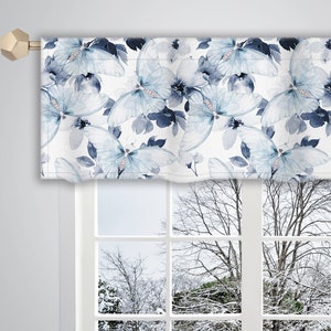 Cortina personalizada com padrão floral aquarela azul e branco, saia de janela, saia francesa, cortina de tratamento de janela VL328