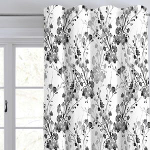 Black white Back Tab Curtain Watercolour Floral print Luxury Curtain/ Back Tab Style Curtain/ Single or Set of 2/ Custom sizing CU316B