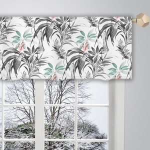 Black white watercolour leaf Pattern Valance Canvas Fabric/ Custom Valance/ Window Valance/ French Valance/ Window Treatment Curtain VL320