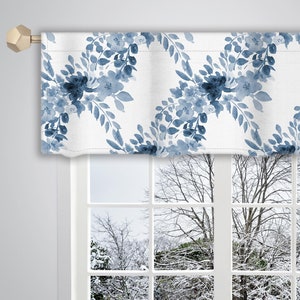 Blue and white Watercolour Floral Pattern Valance/ Valances for windows / French Valance/ Window Drapes Curtain VL339