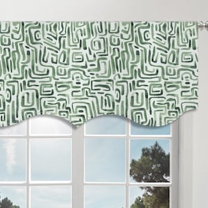 Green White Scallop Valance Watercolour Abstract Print Pattern Canvas Fabric/Scallop Valance/ French Window Valance Treatment Curtain VL392C