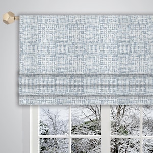 Blue whiteFaux Roman Valance Abstract texture print Pattern Canvas Fabric/ Faux Roman Valance French Window Valance Treatment Curtain VL396D