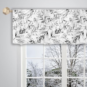 Black white watercolour leaf Pattern Valance Canvas Fabric/ Custom Valance/ Window Valance/ French Valance/ Window Treatment Curtain VL317
