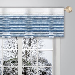 Blue and white Valance Watercolour Stripe Pattern Valance/ Valances for windows / French Valance/ Window Drapes Curtain VL318