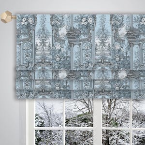 Tenda a mantovane in tela con motivo acquerello French Toile, blu-grigio/Tenda a mantovane in tela con motivo acquerello/Tenda a mantovane per finestra alla francese VL414D