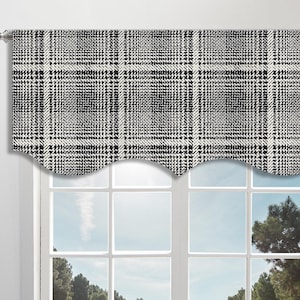 Black and cream Scallop Valance Tweed peint Pattern Canvas Fabric/Scallop Valance/ Window Valance/ French Window Treatment Curtain VL366C