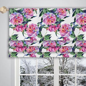 Pink Green Faux Roman Valance Watercolour floral print Pattern Canvas Fabric/ French Window Valance Window Treatment Curtain VL054D