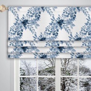 Black White Faux Roman Valance Watercolour Floral Pattern Canvas Fabric/ Faux Roman Window Valance/ French Window Treatment Curtain VL339D