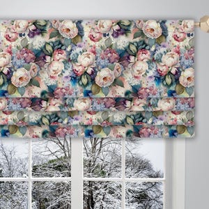 Colourful Faux Roman Valance Watercolour Floral Pattern Canvas Fabric/ Faux Roman Window Valance/ French Window Treatment Curtain VL415D