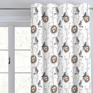 Blue white Back Tab Curtain Watercolour vintage bird print Luxury Curtain/ Back Tab Style Curtain/ Single or Set of 2/ Custom sizing CU319B