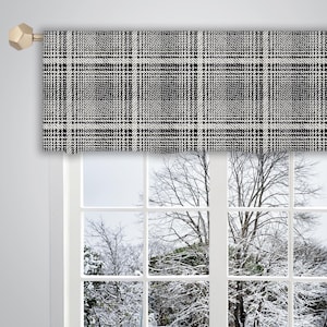 Black and cream tweed Pattern Valance Canvas Fabric/ Custom Valance/ Window Valance/ French Valance/ Window Treatment Curtain VL366
