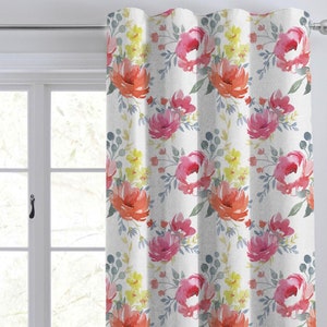 Pink Orange Yellow BackTab Curtain Watercolour floral print Luxury Curtain/ Back Tab Style Curtain/ Single or Set of 2/ Custom sizing CU020B