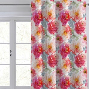 Red Peach Yellow BackTab Curtain Watercolour floral print Luxury Curtain/ Back Tab Style Curtain/ Single or Set of 2/ Custom sizing CU018B