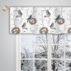 Blue Watercolour vintage bird Pattern white Valance Custom Valance Window Curtains French Curtains/ Window Treatment Cafe Curtain VL319