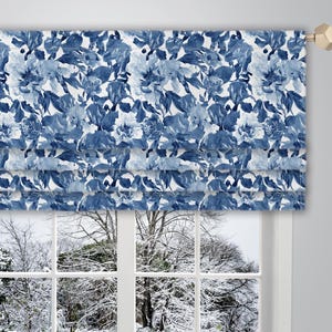 Blue white Faux Roman Valance Watercolour Floral Pattern Canvas Fabric/ Faux Roman Valance French Window Valance Treatment Curtain VL082D