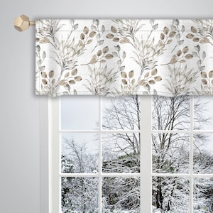 Beige Grey Valance Watercolour Leaf Pattern Canvas Fabric/ Custom Valance/ Window Valance/ French Valance/ Window Treatment Curtain VL021