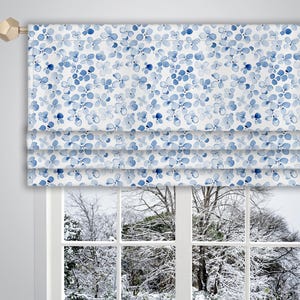 Blue White Faux Roman Valance Watercolour Floral Pattern Canvas Fabric/ Faux Roman Window Valance/ French Window Treatment Curtain VL337D