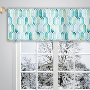 Turquoise Teal Valance Watercolour Geometric Print Pattern Valance/ Valances for windows / French Valance/ Window Drapes Curtain VL338
